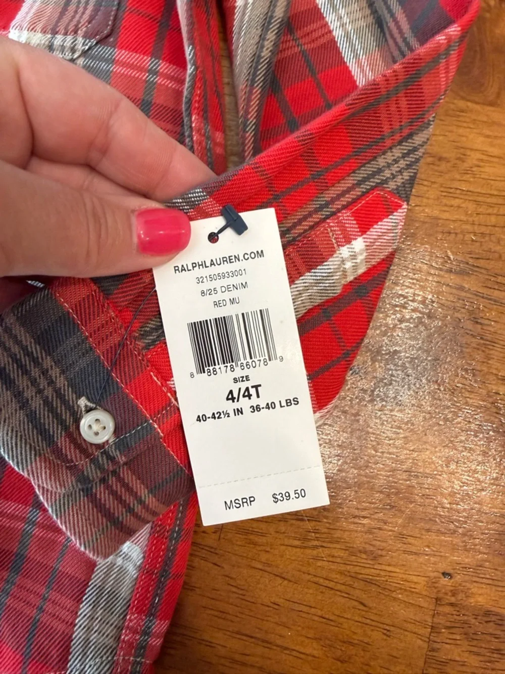 NWT Polo Ralph Lauren Red and Gray Plaid Button-Down Shirt for Kids size 4/4T
